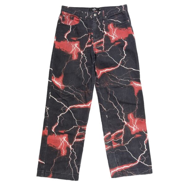 Jaded London Lightning Bolt Print Jeans (Red)